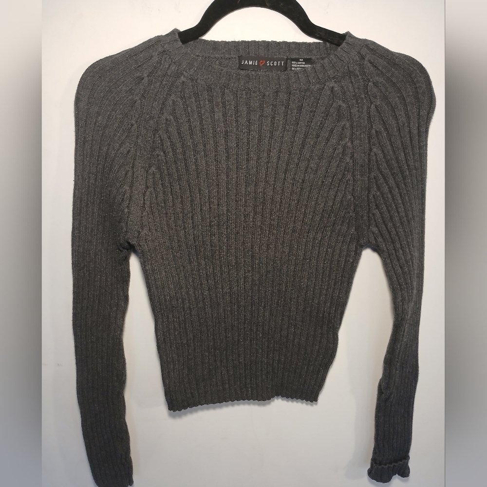 Jamie Scott Dark Gray 100% Cotton Ribbed Crew Neck Sweater
